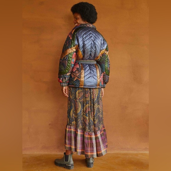 Farm Rio Black Wild Bananas Metallic Reversible Puffer Jacket - Picture 2 of 11